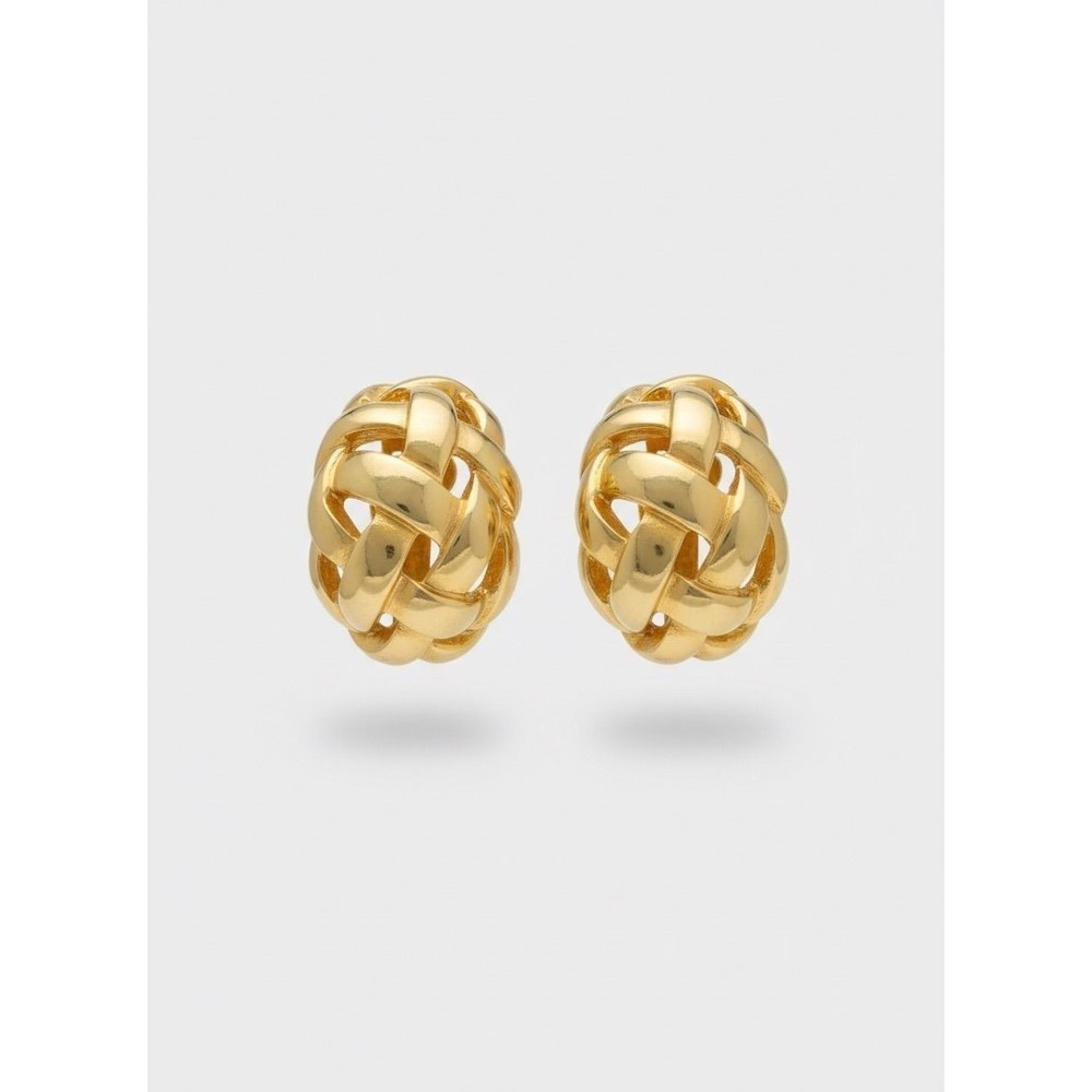 Kenneth Jay Lane KJL Woven Earrings Women‎ OS Gold Tone Basketweave Clip On